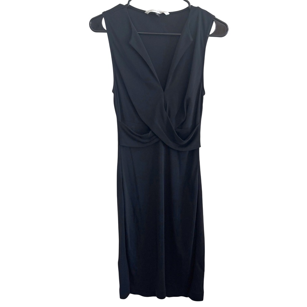 DVF Diane Von Furstenberg Black Draped Sleeveless Midi Dress 6n